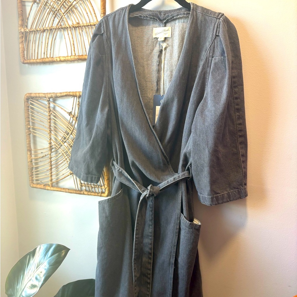 NWT | Universal Thread | Gray Denim Wrap Dress with Puff Sleeves & Belt | XL